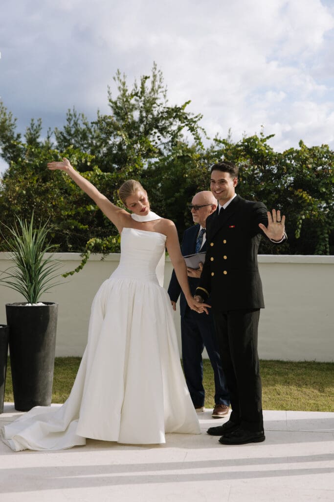 Backyard beach wedding ceremony in Rosemary Beach, Florida with ocean views and intimate guest seating