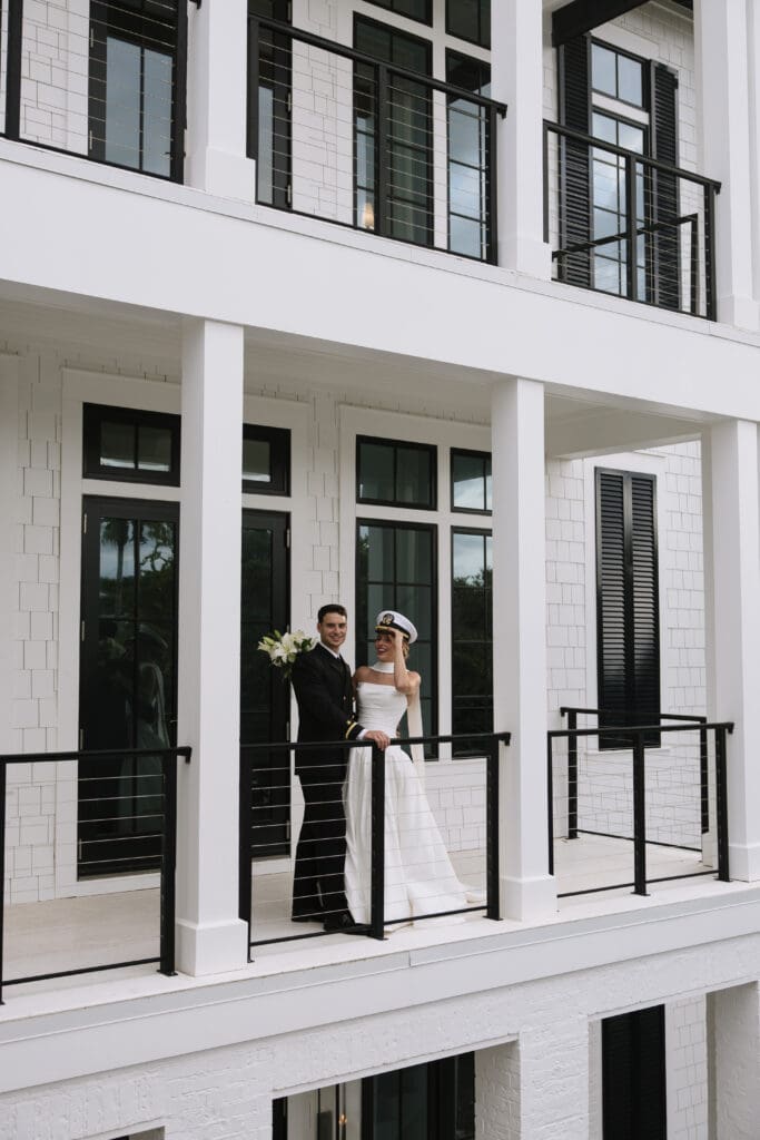 Bride and groom portraits at a backyard beach wedding in Rosemary Beach, Florida